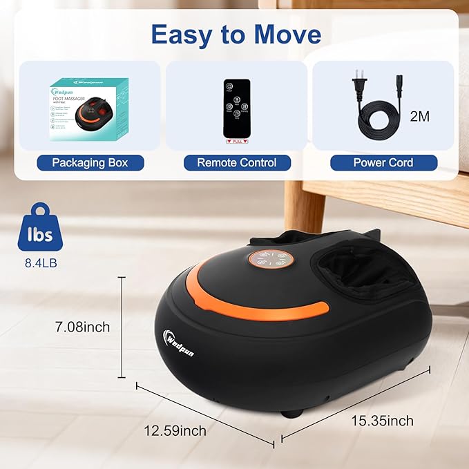 Shiatsu Foot Massager Electric Feet Massage Machine Deep Kneading Relief for Plantar Fasciitis, Air Compression, 3 Heat Levels Relax for Home Office Use, Christmas Gifts for Women Mom Dad Black