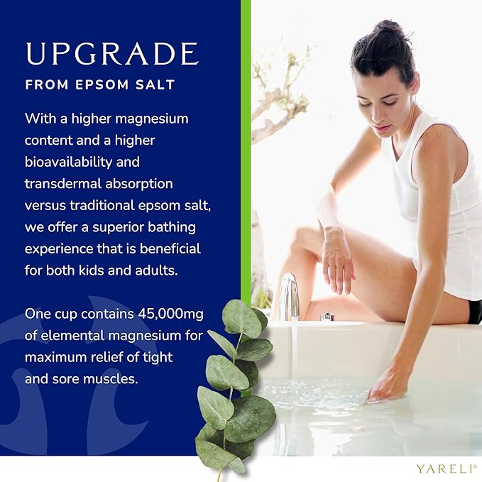 Yareli Magnesium Flakes, 5lb Eucalyptus, Dead Sea Bath and Foot Soak, Alternative to Epsom Salt with Over 250,000mg of Magnesium Chloride Per Bag