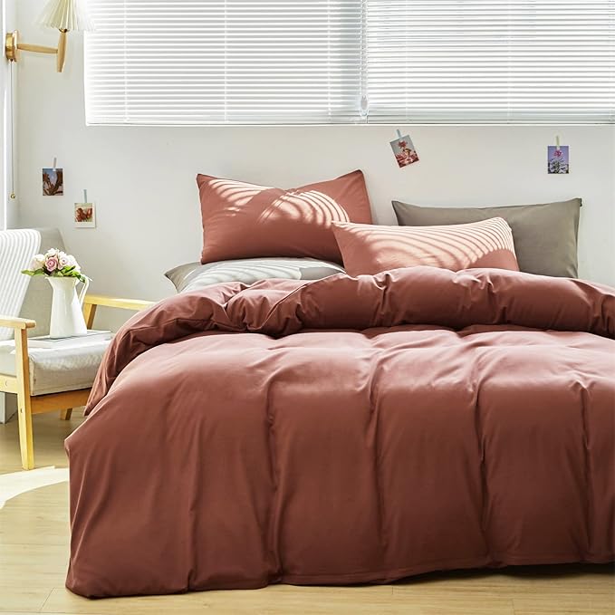 Cottonight Brick Red Comforter Set King Marroon Bedding Comforter Set Solid Modern Cotton Blackish Red Blanket Quilts Soft Simple Modern Breathable 3 Piece Hotel Quality Comforter Set for Women Men