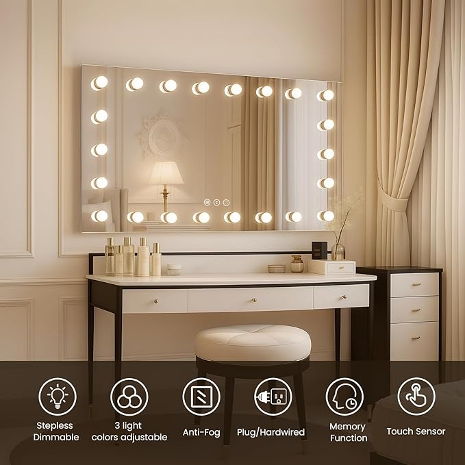 WTTY LED Bathroom Mirror with Lights 84"x40" Hollywood Wall-Mounted Mirror with 3 Color Temperatures, Stepless Dimmable Bulbs, Anti-Fog & Shatter-Proof