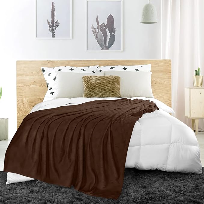 Utopia Bedding Brown 100% Cotton Blanket [Queen Size - 90x90 Inch] 350GSM Lightweight, Soft and Breathable Thermal Blanket for All Seasons