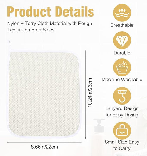 4PCS Exfoliating Wash Cloth, Exfoliating Cloth Nylon Cotton Loofah, Body Scrub Cloths for Men Women Clean