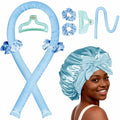 Heatless Hair Curler,Blowout Heatless Curls Overnight,No Heat Curling Rod Set with Satin Bonnet for Sleep in,Blue