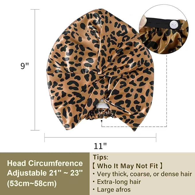 ZIMASILK 22 Momme 100% Mulberry Silk Bonnet for Sleeping & Women Hair Care, Highest Grade 6A Silk Hair wrap for Sleeping with Premium Elastic Stay On Head (1Pc, Leopard Black/Golden)