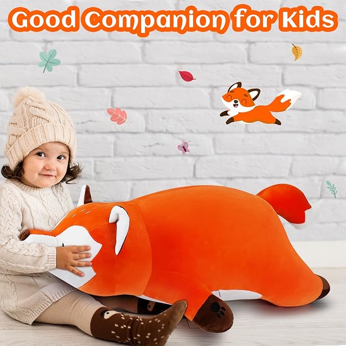 30'' Giant Foxy Plush Stuffed Animal- Fox Plush Pillow, Orange Fox Plushies, Large Sleeping Fox Plush Toy, Cute Hugging Plush Pillow, Room Decor Christmas Birthday Gifts for Kids Girls Boys