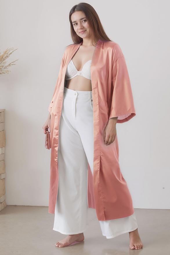 PRODESIGN Satin Kimono Robe Women Long Silky Kimono Bathrobe Sleepwear Wedding Bridesmaid Robe