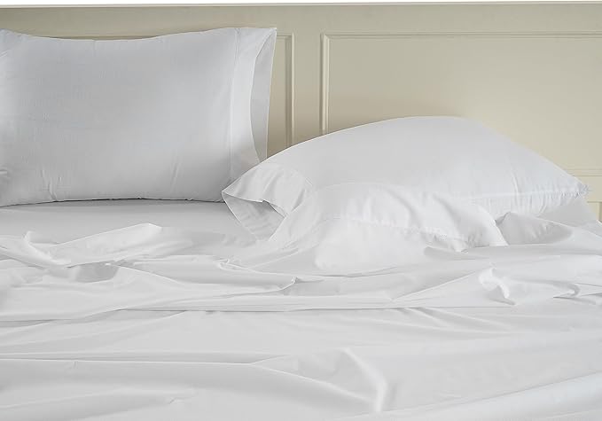 LANE LINEN 100% Organic Cotton Pure White Full Sheets Set, 4-Piece Pure Organic Cotton Long Staple Percale Weave Ultra Soft Best Bedding Sheets for Bed, Breathable, 15" Deep Pocket - White (2 Pack)