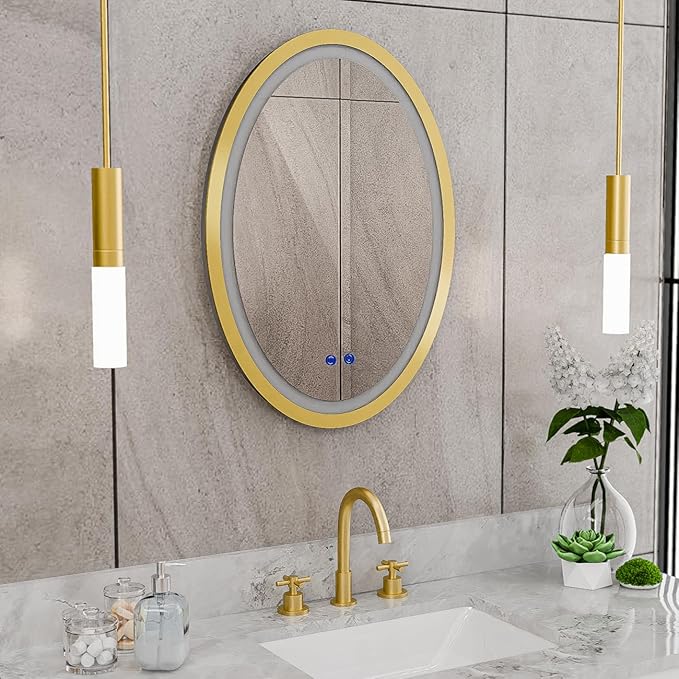 DreamLine Brilliance 28 in. H x 20 in. W Oval Light-up Mirror, Brushed Brass