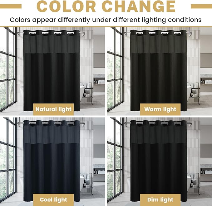 Stall No Hook Shower Curtain with Snap in Liner, Polyester Textured Shower Curtain with Liner Set, Waterproof Washable Hotel Style Shower Curtains for Bathroom, 36Wx74H, Black