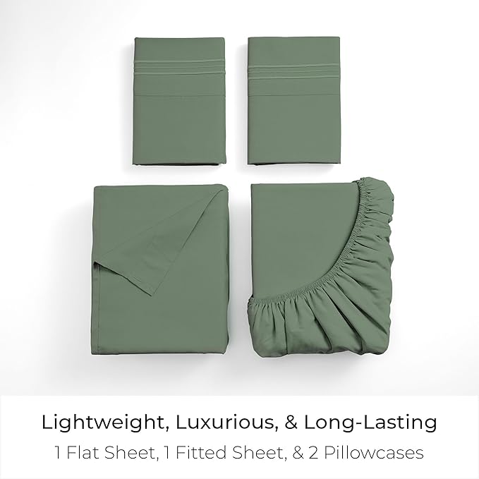 Mellanni Queen Sheets Set - 4 PC Iconic Collection Bedding - Hotel Luxury, Extra Soft, Cooling Bed Sheets - Wrinkle, Fade, Stain Resistant (Queen, Sage)