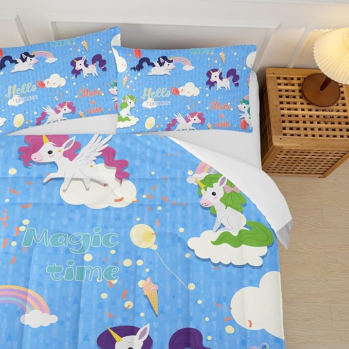 Rainbow Unicorn Comforter Set Full，Kids Bedding Sets for Girls Full Unicorn
