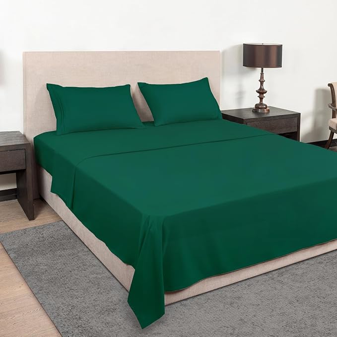Mejoroom Queen Size Sheet Set - Hotel Luxury 1800 Bedding Sheets & Pillowcases - Deep Pocket Fitted Sheet, Soft, Breathable, Wrinkle & Fade Resistant - 4 Piece (Queen,Emerald Green)