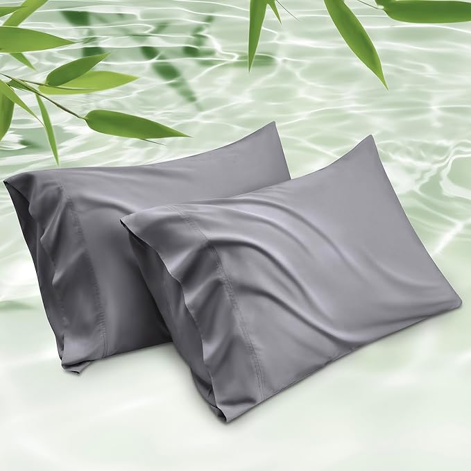 Bedsure Pillow Cases Queen, Cooling Pillow Cases, Rayon Derived from Bamboo Dark Grey Pillowcases Queen Size Set of 2, Breathable & Soft Bedding Pillow Cover with Envelope Closure,Gifts, 20x30 Inches