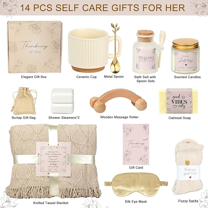 Thinking of You Gift Basket, Self Care Get Well Soon Birthday Gifts for Women, Relaxing Spa Gifts Basket Sick Care Package for Women, Relaxation Get Well Gift for Woman After Surgery, Sympathy Baskets