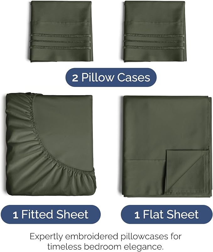 Queen Size 4 Piece Sheet Set - Extra Soft, Breathable And Cooling Sheets - Hotel Luxury Bed Sheets for Women & Men - Deep Pockets, Easy-Fit & Wrinkle-Free Sheets - Dark Olive Grey Oeko-Tex Bed Sheets