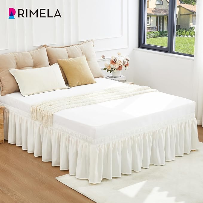 RIMELA White Bed Skirt Queen Size 15" Drop, Elastic Bedskirt for Box Spring & Adjustable Bed, Soft and Solid Fabric, Easy to Install Machine Washable Wrinkle & Fade Resistant, Warm White Dust Ruffle