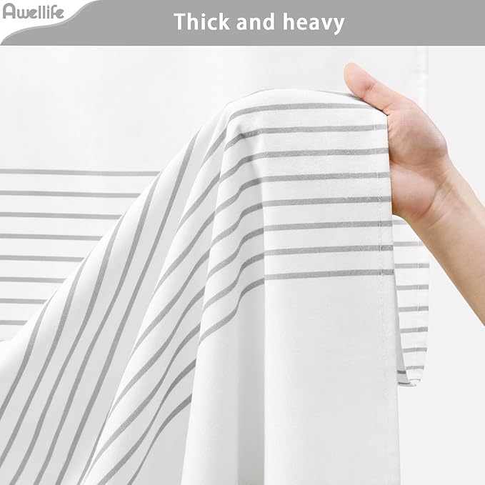 Awellife Boho Grey Shower Curtain for Bathroom Stripe Tassel Shower Curtain 84 X 72 Inches Farmhouse Cotton