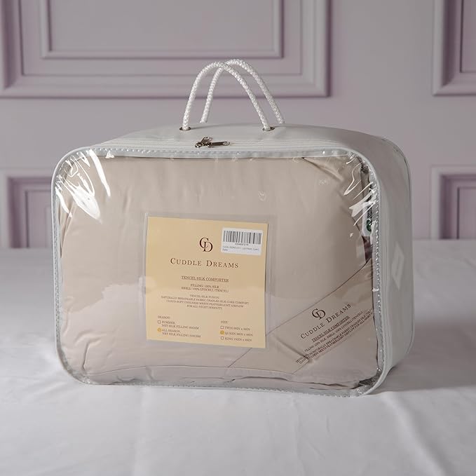 CUDDLE DREAMS Silk Filled Comforter for All Season, Detachable Tencel Duvet Cover for Easy Care, Naturally Breathable (Light Pewter, King)