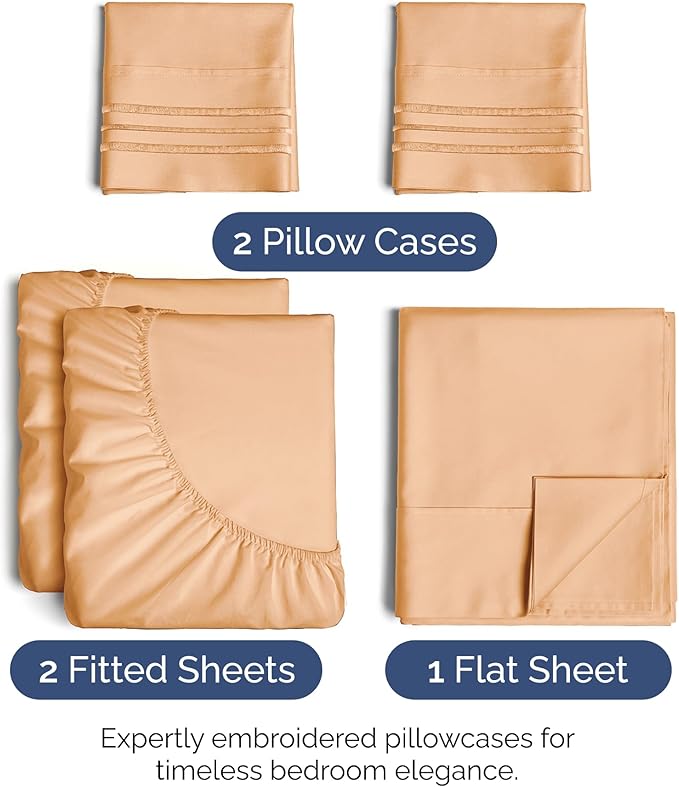 Split King Size 5 Piece Sheet Set - Extra Soft, Breathable & Cooling Sheets - Hotel Luxury Durable Bed Sheets for Women & Men - Deep Pockets, Easy-Fit & Wrinkle-Free Sheets - Peach Oeko-Tex Bed Sheets