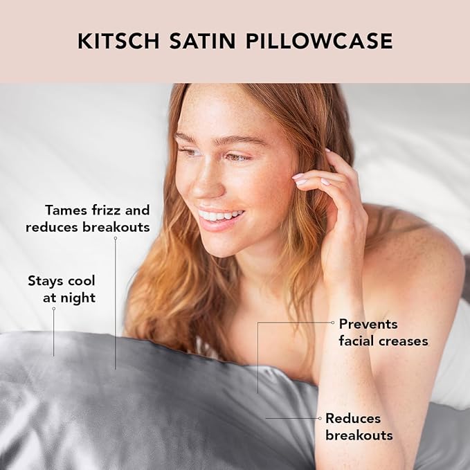 Kitsch Satin Pillowcase with Zipper for Hair & Skin, Softer Than Silk Pillow Cases Queen Size Set of 2, Wrinkle-Free, Smooth and Cooling Satin Pillow Covers, Standard Size 19"x26" - Charcoal, 2pcs
