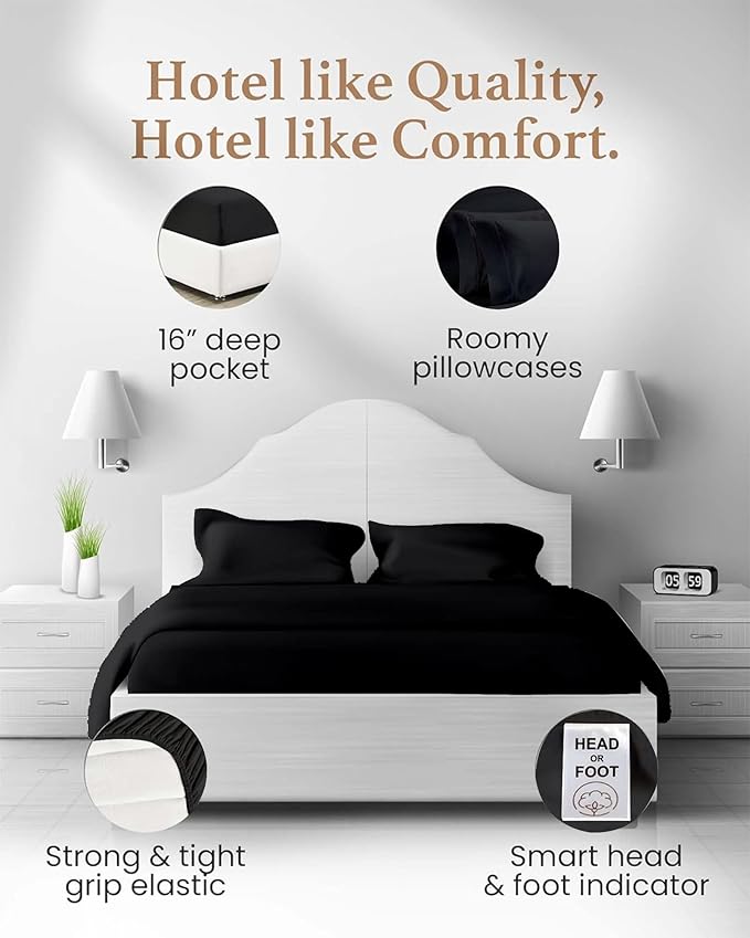 Good Sleep Bedding Full Size Sheets - 100% Egyptian Cotton Sheets Full Size, 4 Pc, Sateen Weave, Hotel Full Size Sheet Sets, Soft, Full Bed Sheets Deep Pocket Fits Upto 16" - Black