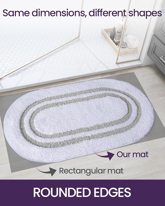 DEXI Oval Bath Mats for Bathroom, 24x43 Absorbent Bath Mat, Washable Microfiber Bathroom Rug with Non Slip Backing for Shower Floor, Light Grey
