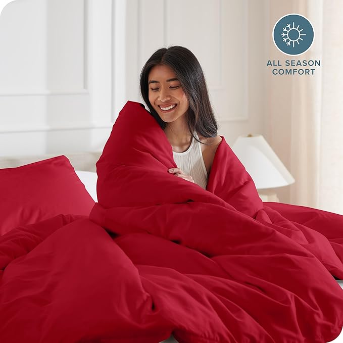 Bare Home Bedding Duvet Cover King Size - Premium 1800 Super Soft Collection - Lightweight, Cooling - Soft Breathable Bedding Duvet Cover (King, Red)