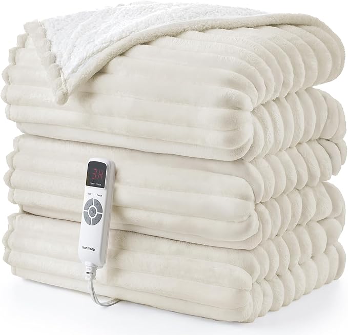 Hansleep Electric Heated Blanket Twin, Heating Blanket with 9 Heating Levels and 10-Hour Timer Auto Shut Off, Washable Soft Warm Winter Blanket, 62 x 84 Inches, Beige