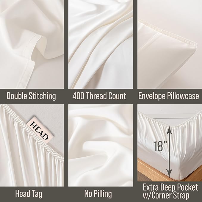 Bella Coterie Luxury Bamboo Viscose Full Size Sheet Set | 100% Organically Grown | Ultra Soft | Cooling for Hot Sleepers | 18" Deep Pocket [Ivory]