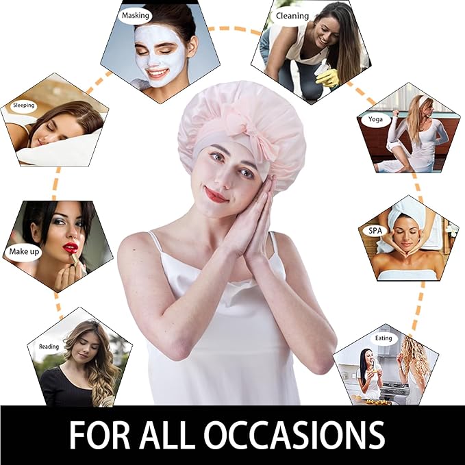 Cocheng Silk Bonnet for Sleeping Large mulberry Sleep Cap Adjustable & Breathable Bonnet for Curly Hair Silk Hair Cap for Sleeping with Wide Tie Band