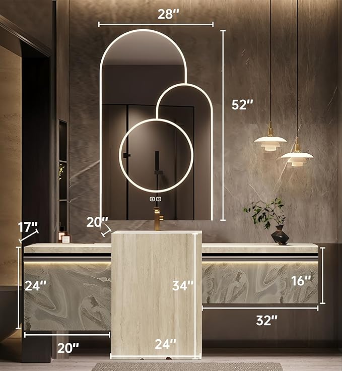 Single Sink Freestanding Bath Vanity, Modern Bath Vanity with LED Smart Mirror, 76IN Solid Wood Floating Bathroom Sink Cabinet with Marble Slate Top and Large Storage Drawer