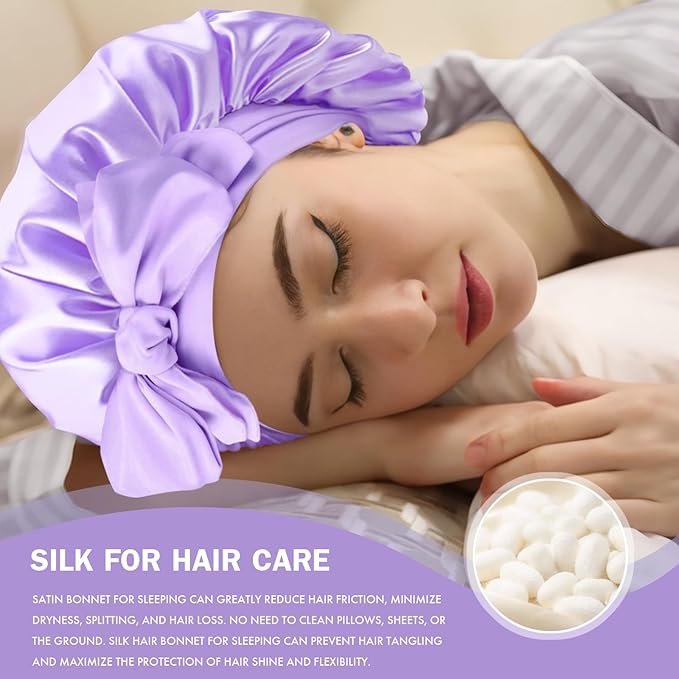 Silk Bonnet for Sleeping Women, Adjustable Soft Satin Lined Bonnet with Tie Band, Double Layer Sleep Night Cap