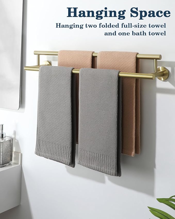 Alise Double Bath Towel Bars,20 Inch Towel Racks for Bathroom Wall Mounted,SUS304 Stainless Steel Towel Holder,Space-Saving Towel Hanger,Modern Decor Towel Rod,Brushed Gold Towel Rail,GYT6902-500-G