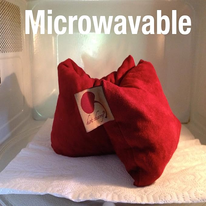 Neck Wrap Red Denim Cherry Pit-Stone Pillow, Microwavable Hot/Cold Compress, Sustainable Moist Heat Pack, Shoulder Pain Relief, Washable, Spa Gift.