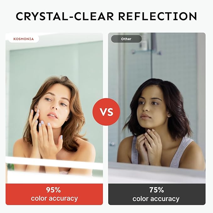 36x60'' LED Bathroom Mirror with Light, Frameless, Dimmable Front & Backlit, Anti-Fog, Distortion Free, Light Memory, Tempered and Shatter-Proof Wall Mounted Vanity Silver Coating Mirror