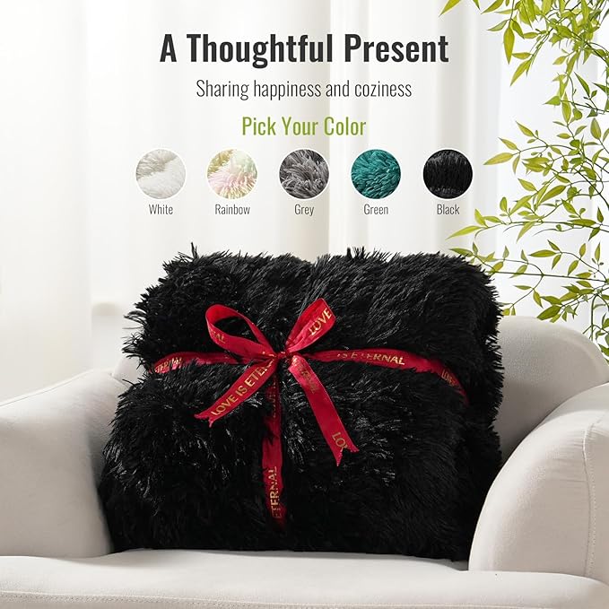 Uttermara Shaggy Faux Fur Weighted Blanket Queen Size, 15 lbs Long Fur Sherpa Soft Fluffy Bed Blanket for Adults, Ultra Cozy Warm Sherpa Throw Full/Queen Size Sofa Bed Blanket, 60 x 80 inches, Black