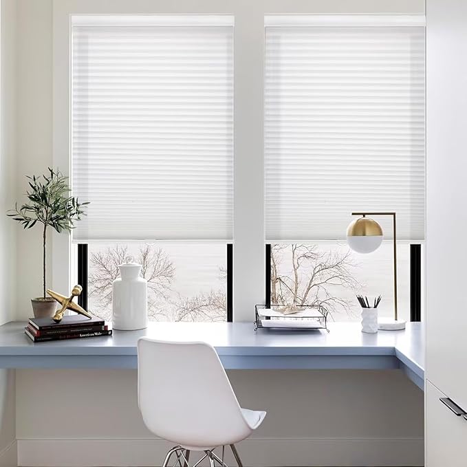 MYshade 1.5-Inch Cellular Cordless Light Filtering Shades,Thermal Insulating Noise Reducing Waterproof Blinds,Honeycomb Window Treatments for Indoor Light Control (White-Custom)