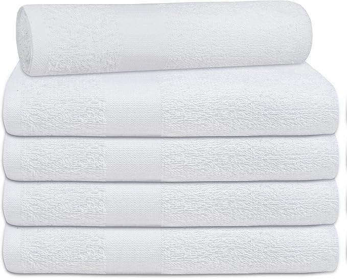 Pack of 24 White Bath Towels - Economy Cheap 22x44 Inches - Lightweight Quick Drying Towels Sets for Commercial Uses, Gym, Salon, Spa & Hair