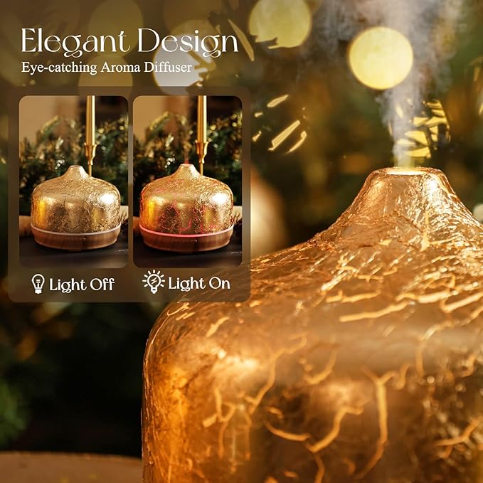 Porseme 500ml Essential Oil Diffuser Gold Plated Glass Aromatherapy Ultrasonic Humidifier - Auto Shut-Off, BPA Free for Home Hotel Yoga SPA Gift