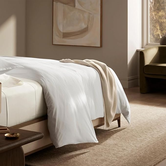 BOLL & BRANCH Flannel Duvet Set - King/Cal King, White - Luxury 100% Organic Cotton - 1 Duvet Cover, 2 Shams - Velvety Soft, Warm & Breathable Weave