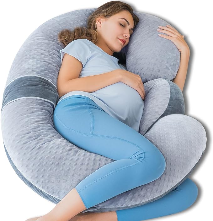 QUEEN ROSE Pregnancy Pillows, E Shaped Full Body Pillow for Sleeping, with Pregnancy Wedge Pillow for Belly Support, 60 Inch Maternity Pillow for Side Sleeper, Grey Velvet