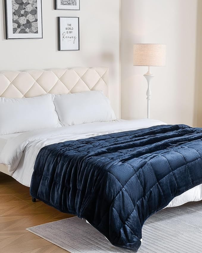Sivio Sherpa Fleece Weighted Blanket for Adult, 20lbs Heavy Fuzzy Throw Blanket with Soft Plush Flannel, Reversible Full-Size Super Soft Extra Warm Cozy Fluffy Blanket, 60x80 Inch Dual Sided Navy Blue