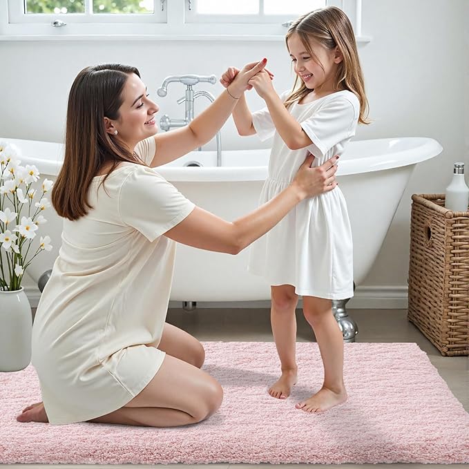 Bathroom Runner Rug 24x70 Pink Non Slip Fluffy Long Bath Mat for Bathroom Floor Washable Plush Luxury Bath Rug for Tub Absorbent Shower Sink Mat Bedside Rug