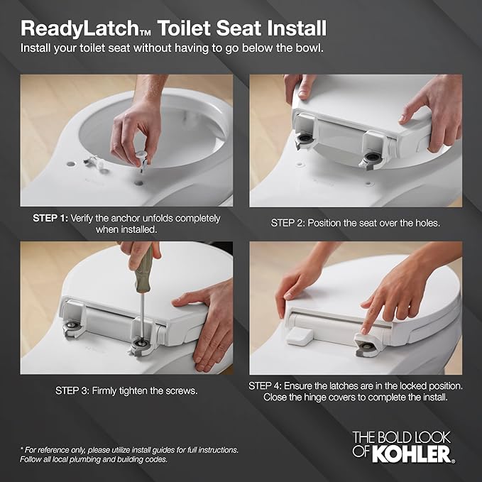 KOHLER 57777-WCF-0 Cymbal ReadyLatch Quiet-Close Soft Close Toilet Seat Elongated, Flexible CoreFlex Material, Wider Toilet Seat Surface, Home Essentials, White