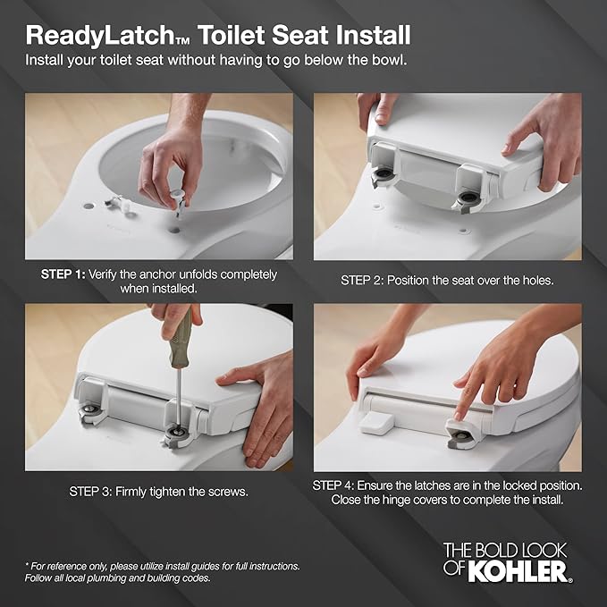 KOHLER 57778-GCF-0 Cymbal ReadyLatch Quiet-Close Soft Close Toilet Seat Round, Flexible CoreFlex Material, Wider Toilet Seat Surface, Home Essentials, White with Ice Grey Core Center