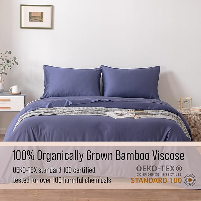 Bella Coterie Luxury Bamboo Viscose Cal King Size Sheet Set | 100% Organically Grown | Ultra Soft | Cooling for Hot Sleepers | 18" Deep Pocket [Twilight Blue]
