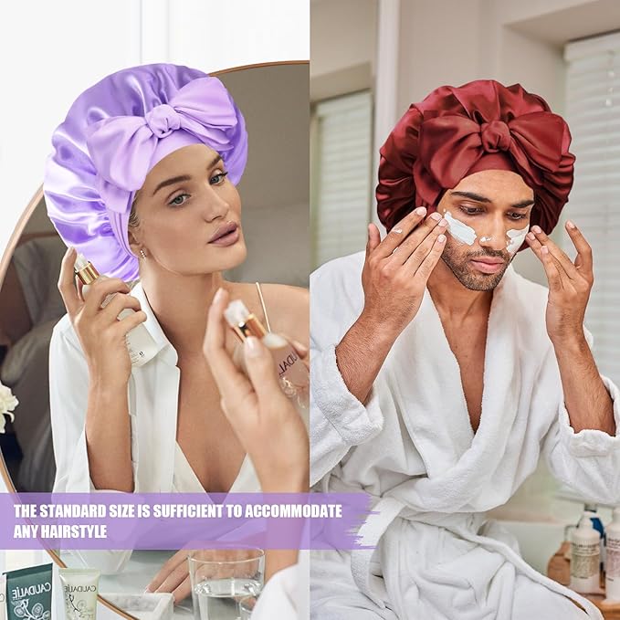 Silk Bonnet for Sleeping Women, Adjustable Soft Satin Lined Bonnet with Tie Band, Double Layer Sleep Night Cap