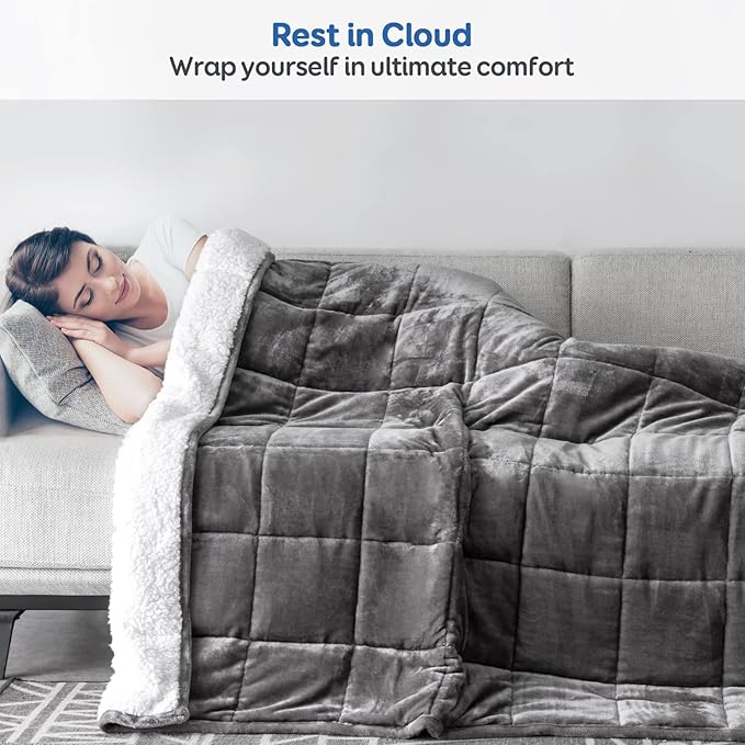 Cottonblue Sherpa Weighted Blanket 15 lbs, Fleece Flannel Heavy Blanket Twin Size, Soft Cozy Fuzzy Weighted Blankets 48 x 72 inches, Idea Gifts for Adults Birthday