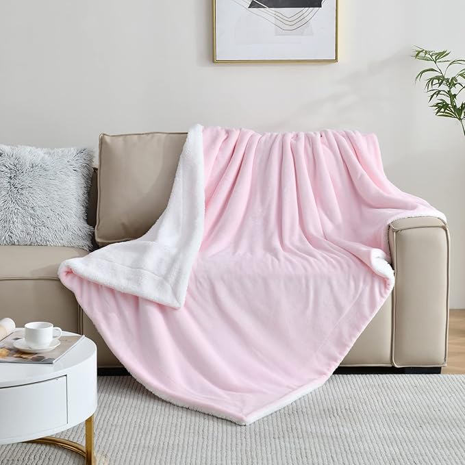 SOCHOW Sherpa Fleece Throw Blanket, Double-Sided Super Soft Luxurious Plush Blanket Throw Size, Light Pink, 50x60 inches