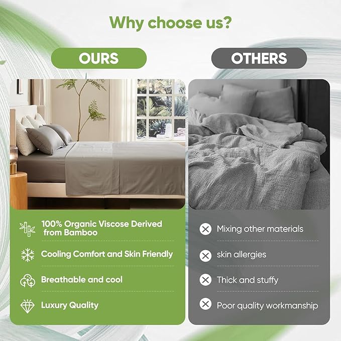 TWK Luxury Sheet Set, Genuine 100% Viscose Derived from Bamboo, Cooling & Breathable, Silky Soft, Bedding Sheets & Pillowcases(Gray, Queen(60 * 80 * 15))